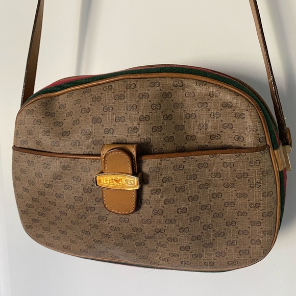 Vintage Gucci Micro GG Monogram Canvas Leather Crossbody Bag - Picture 1 of 16